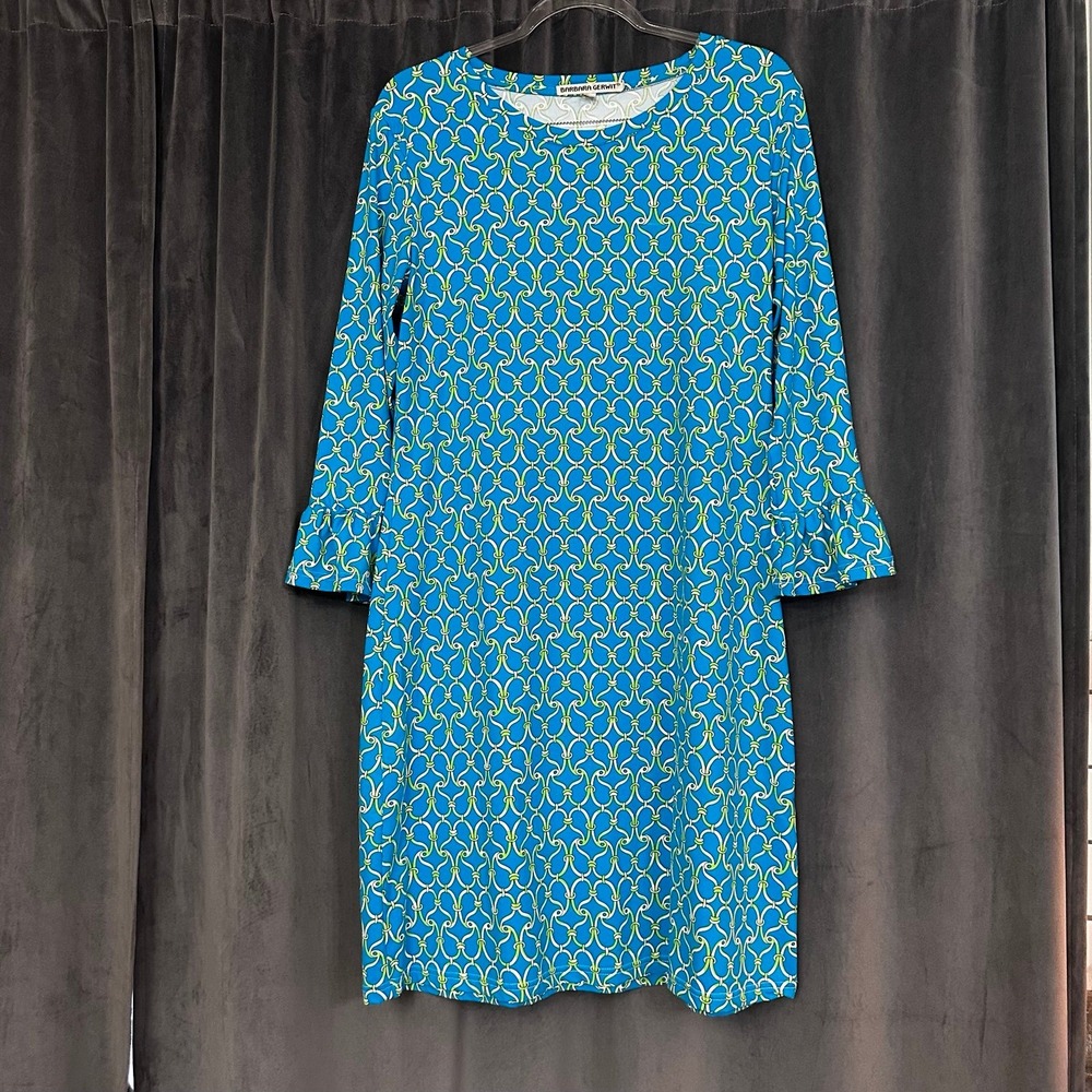 Barbara Gerwit Shift Dress Bell Sleeves geometric‎ chain link print sz large